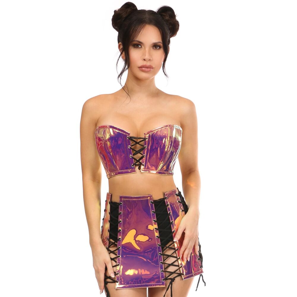 1413 Lavish 2 PC Rainbow Gold Holo Bustier & Skirt Set XLarge